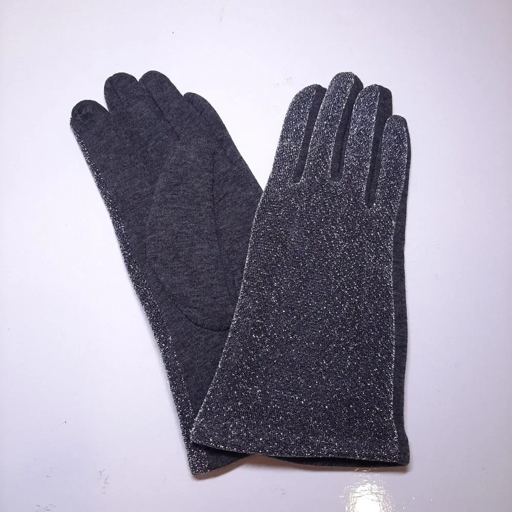 Metallic Touch Screen Gloves Womens One Size Gray Silver Faux Fur Lined